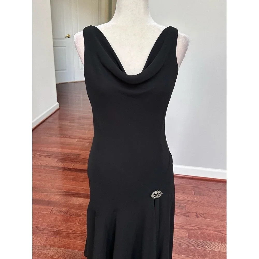 Jones Wear‎ Dress Black Flowey Cowl Neck Feminine Silver Brooch Cocktail Dress